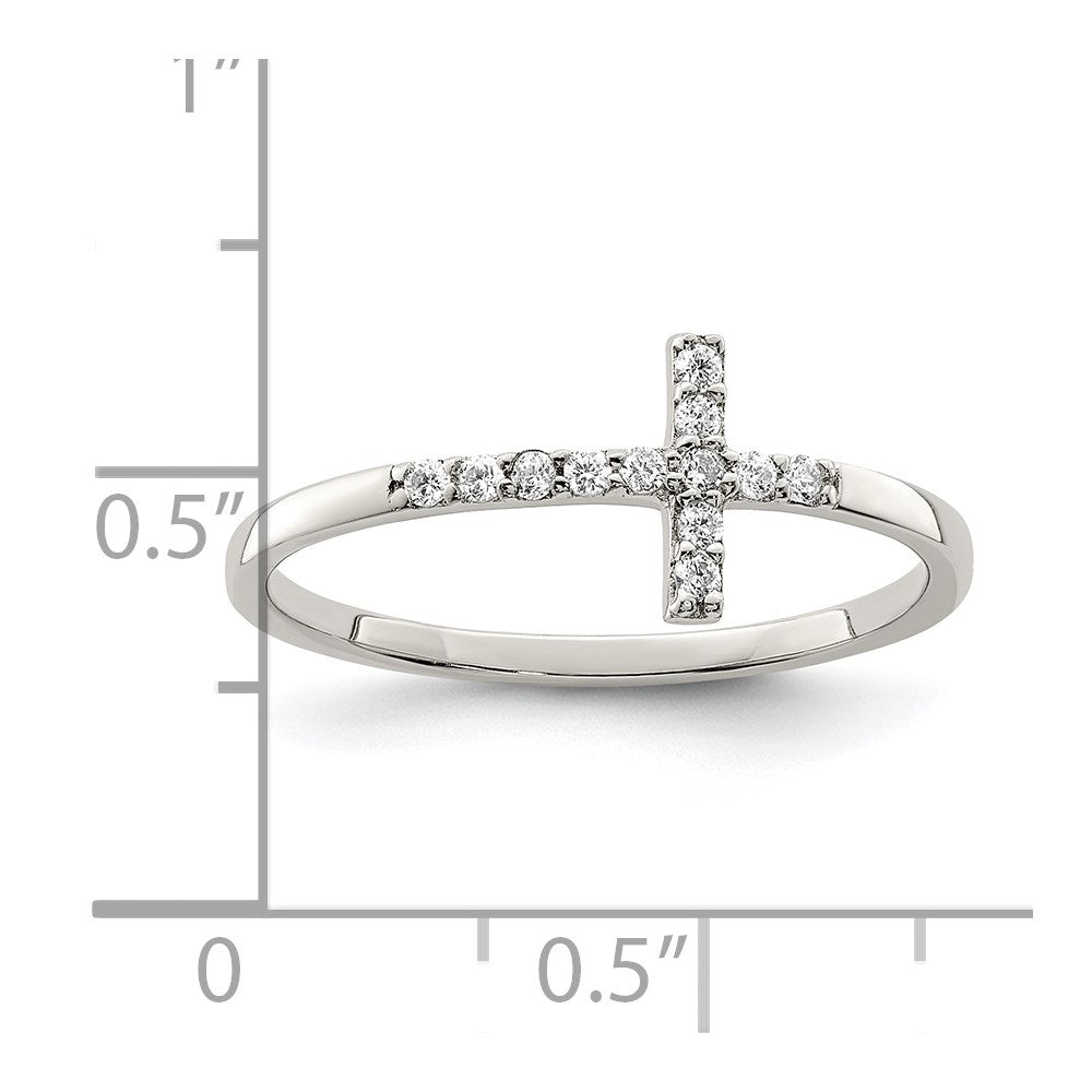 Sterling Silver Rhodium-plated CZ Sideways Cross Ring - Product Photo