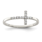 Sterling Silver Rhodium-plated CZ Sideways Cross Ring - Product Photo