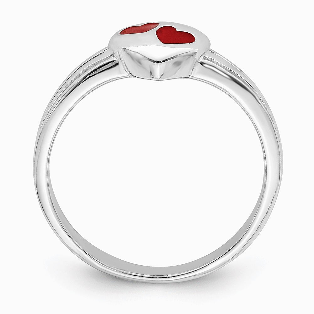 Sterling Silver RH-plated Polished & Red Enameled Heart Children's Ring - Product Photo