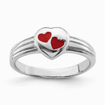 Sterling Silver RH-plated Polished & Red Enameled Heart Children's Ring - Product Photo