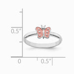 Sterling Silver RH-plated Polished Pink Enameled Butterfly Children's Ring - Product Photo