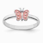 Sterling Silver RH-plated Polished Pink Enameled Butterfly Children's Ring - Product Photo