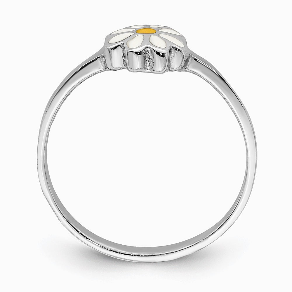 Sterling Silver RH-plated White & Yellow Enameled Daisy Children's Ring - Product Photo