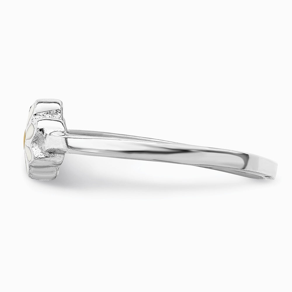 Sterling Silver RH-plated White & Yellow Enameled Daisy Children's Ring - Product Photo