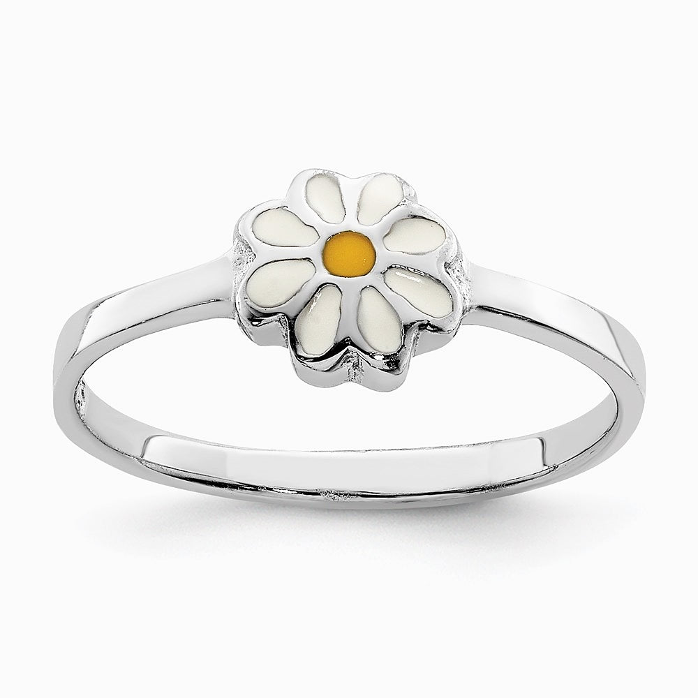 Sterling Silver RH-plated White & Yellow Enameled Daisy Children's Ring - Product Photo