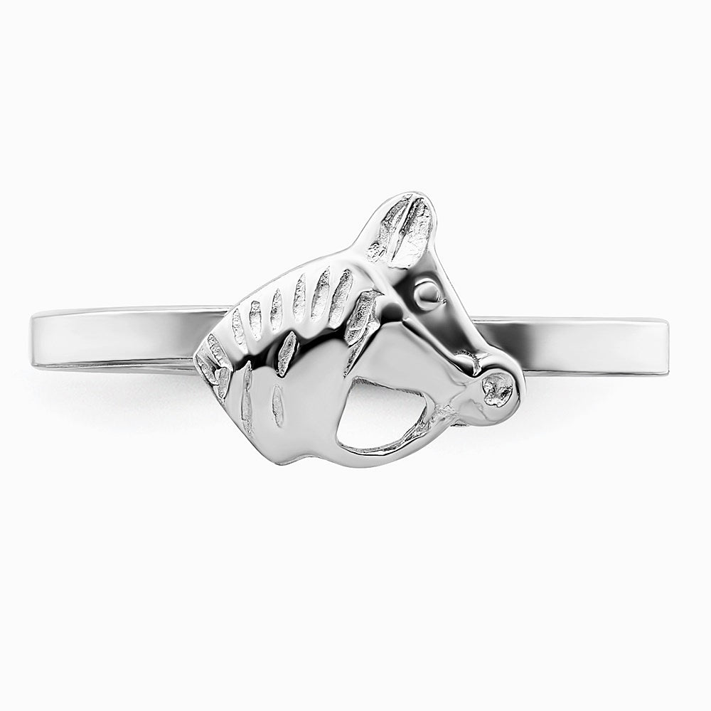 Sterling Silver Rhodium-plated Polished & Textured Horse Children's Ring - Product Photo