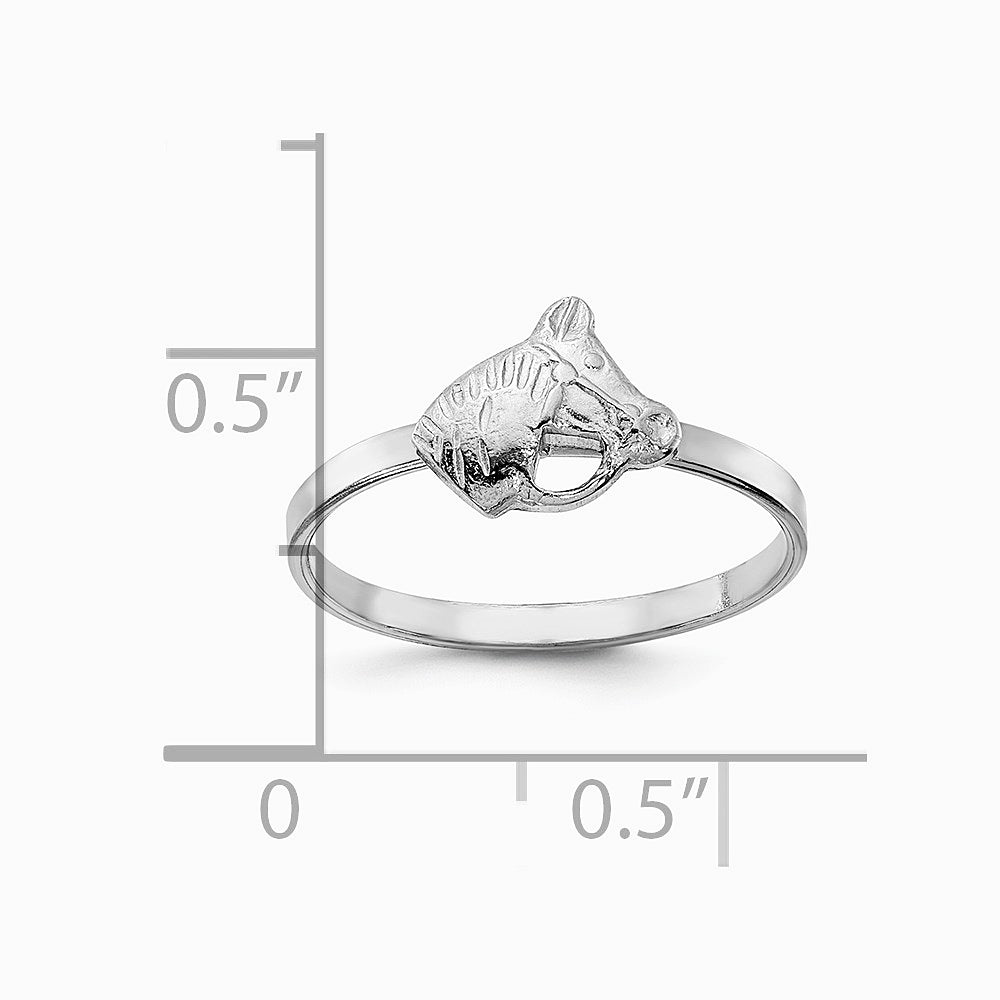Sterling Silver Rhodium-plated Polished & Textured Horse Children's Ring - Product Photo