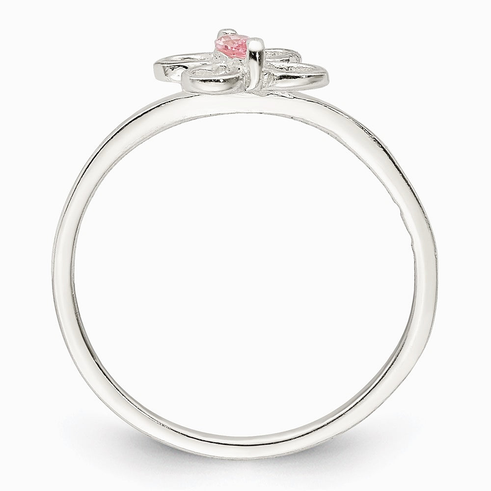 Sterling Silver Polished Pink CZ Butterfly Children's Ring - Product Photo