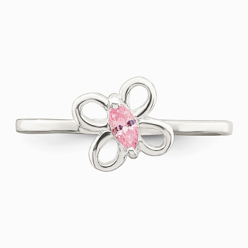 Sterling Silver Polished Pink CZ Butterfly Children's Ring - Product Photo