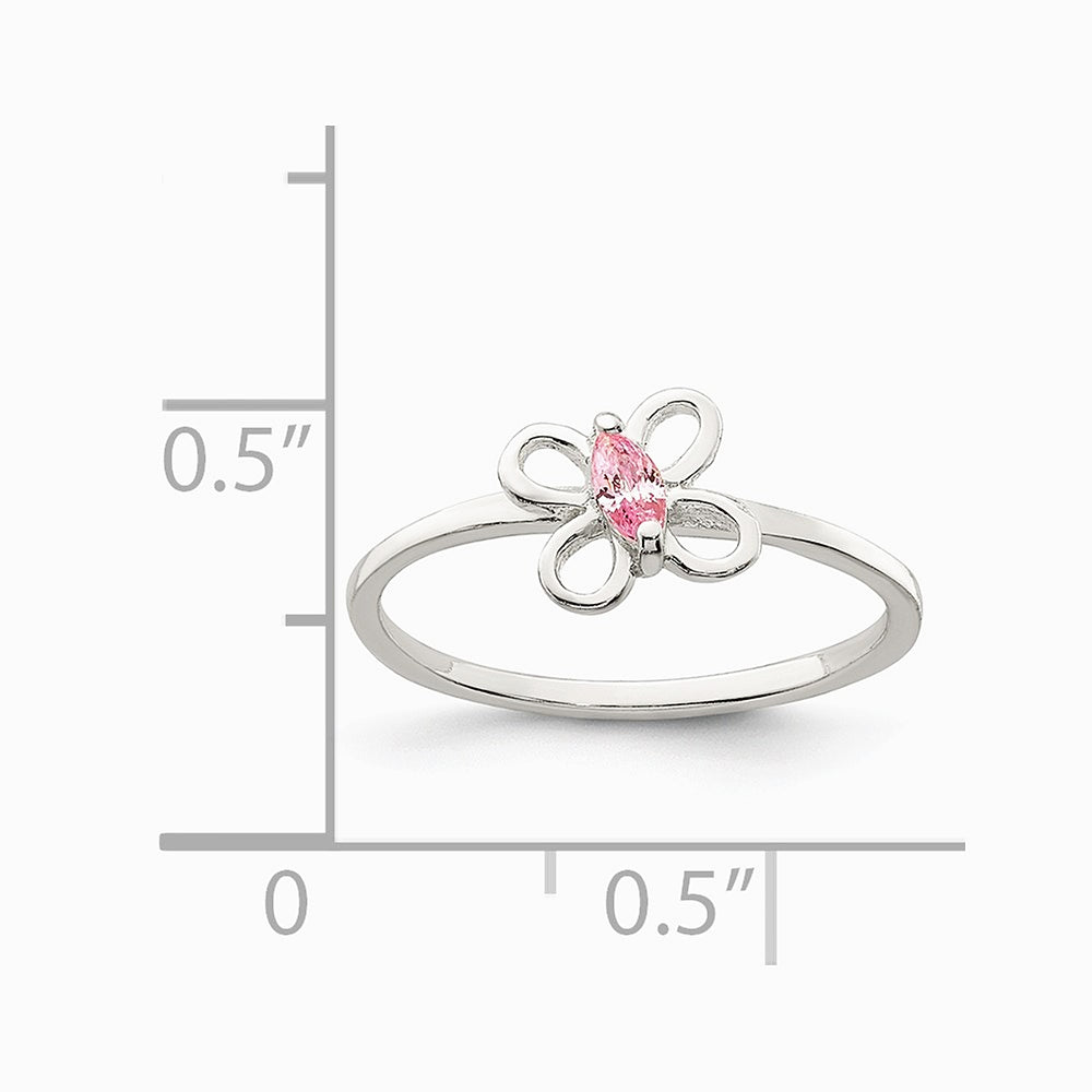 Sterling Silver Polished Pink CZ Butterfly Children's Ring - Product Photo
