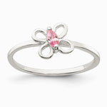 Sterling Silver Polished Pink CZ Butterfly Children's Ring - Product Photo