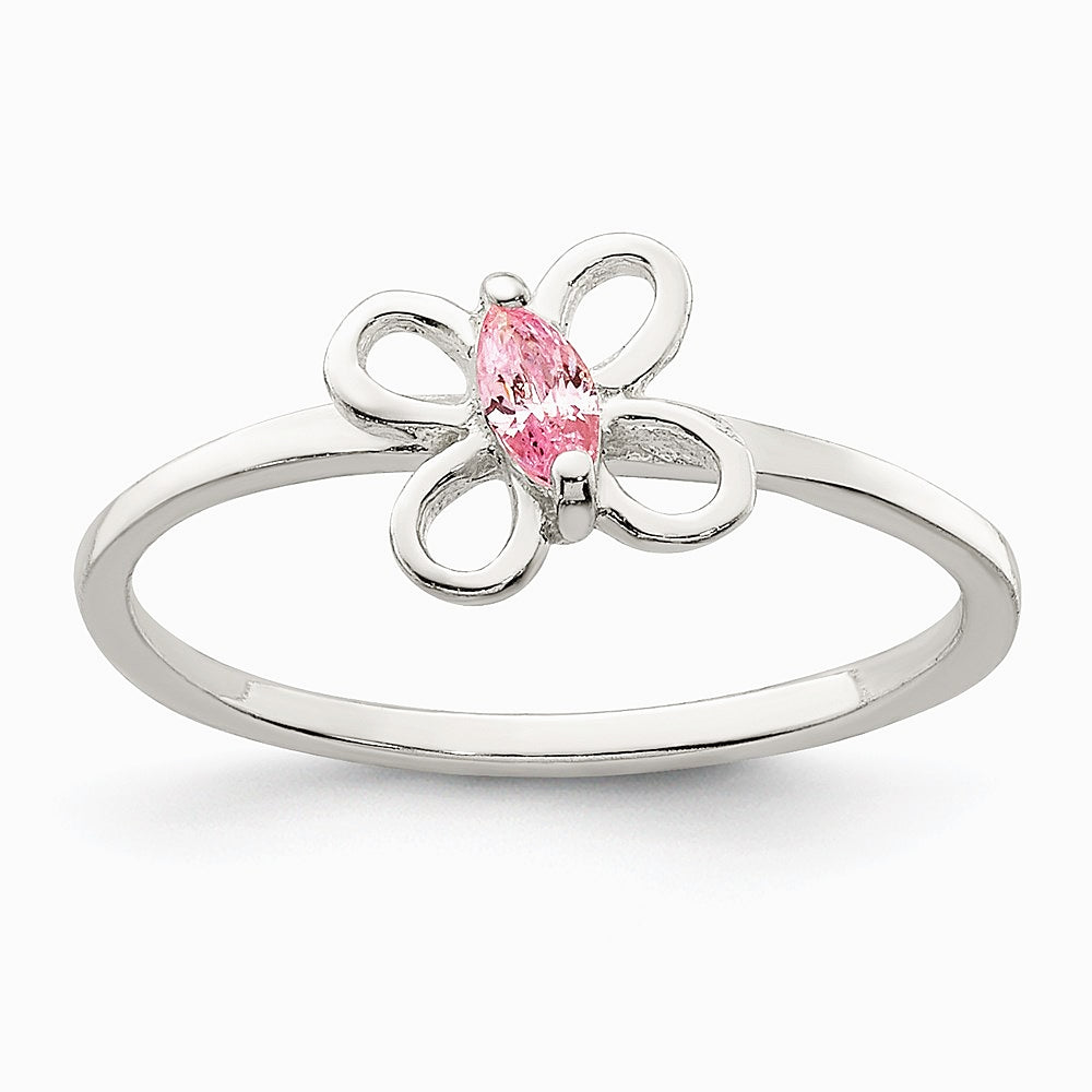 Sterling Silver Polished Pink CZ Butterfly Children's Ring - Product Photo
