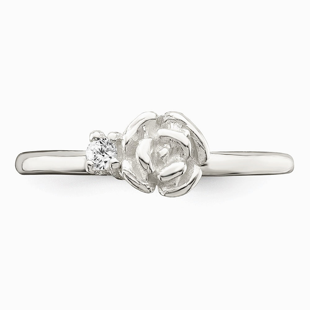Sterling Silver Clear CZ Rose Kid's Ring - Product Photo