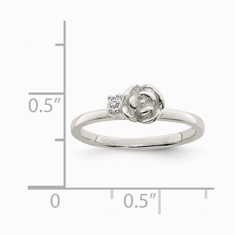 Sterling Silver Clear CZ Rose Kid's Ring - Product Photo