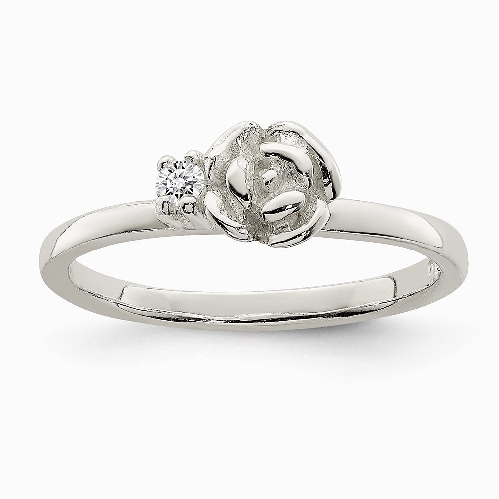 Sterling Silver Clear CZ Rose Kid's Ring - Product Photo