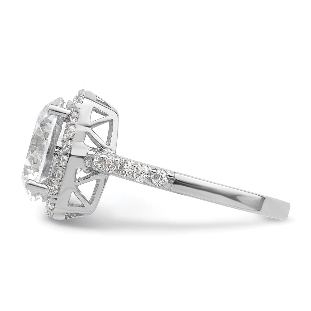 Sterling Silver Rhodium-plated Polished CZ Square Halo Ring - Product Photo