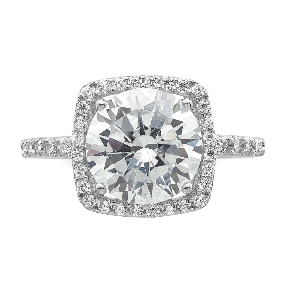Sterling Silver Rhodium-plated Polished CZ Square Halo Ring - Product Photo