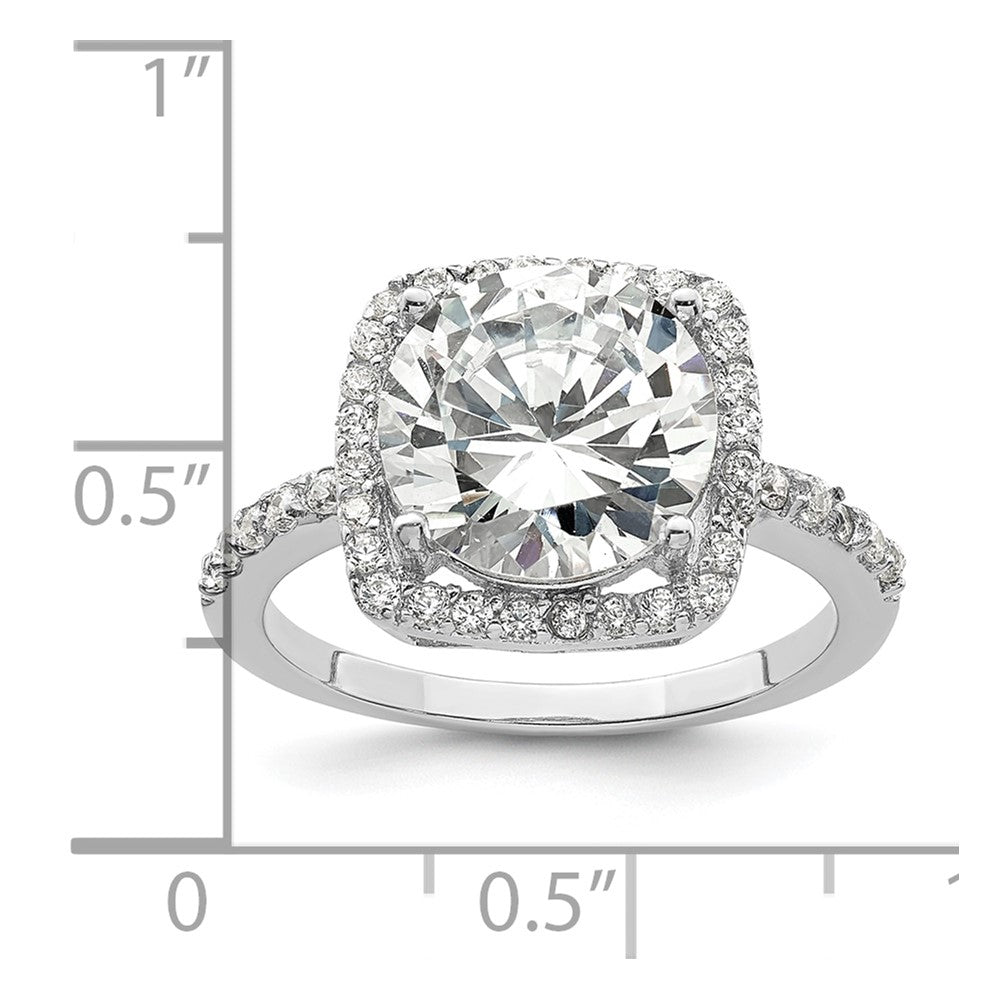 Sterling Silver Rhodium-plated Polished CZ Square Halo Ring - Product Photo