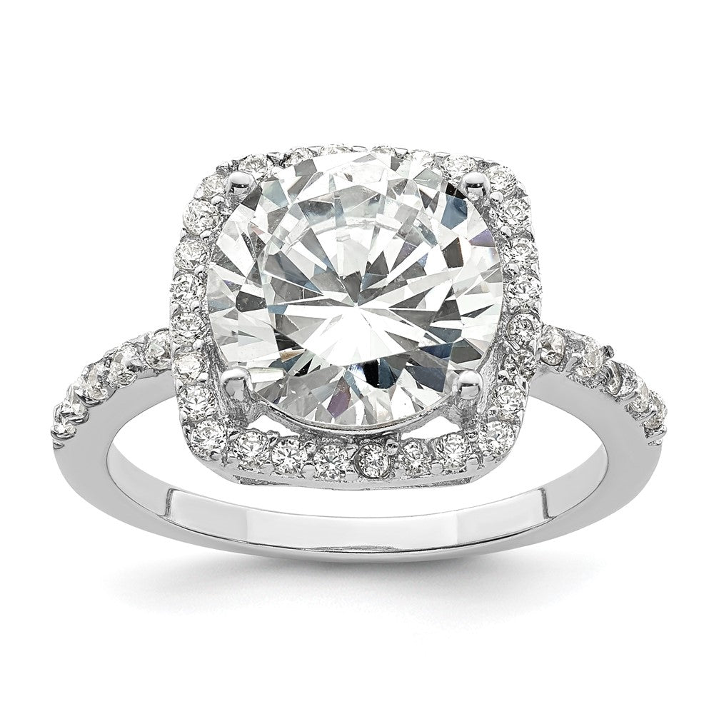 Sterling Silver Rhodium-plated Polished CZ Square Halo Ring - Product Photo