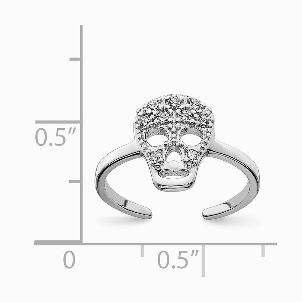 Sterling Silver Rhodium-plated CZ Skull Toe Ring - Product Photo