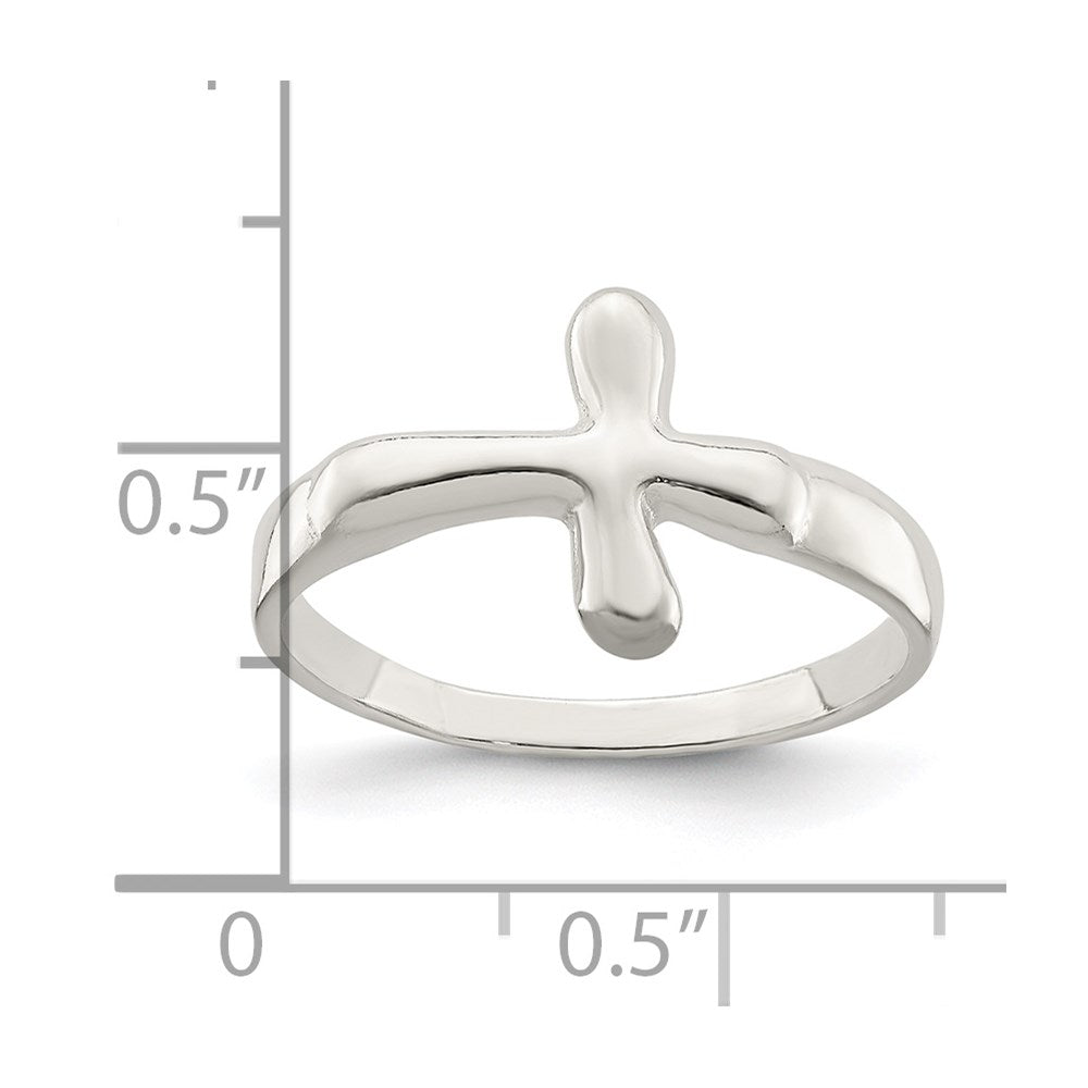 Sterling Silver Horizontal Tiny Freeform Cross Ring - Product Photo