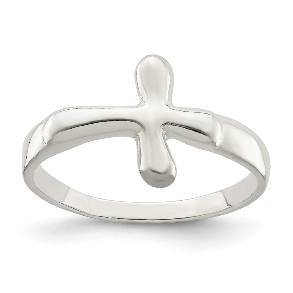 Sterling Silver Horizontal Tiny Freeform Cross Ring - Product Photo