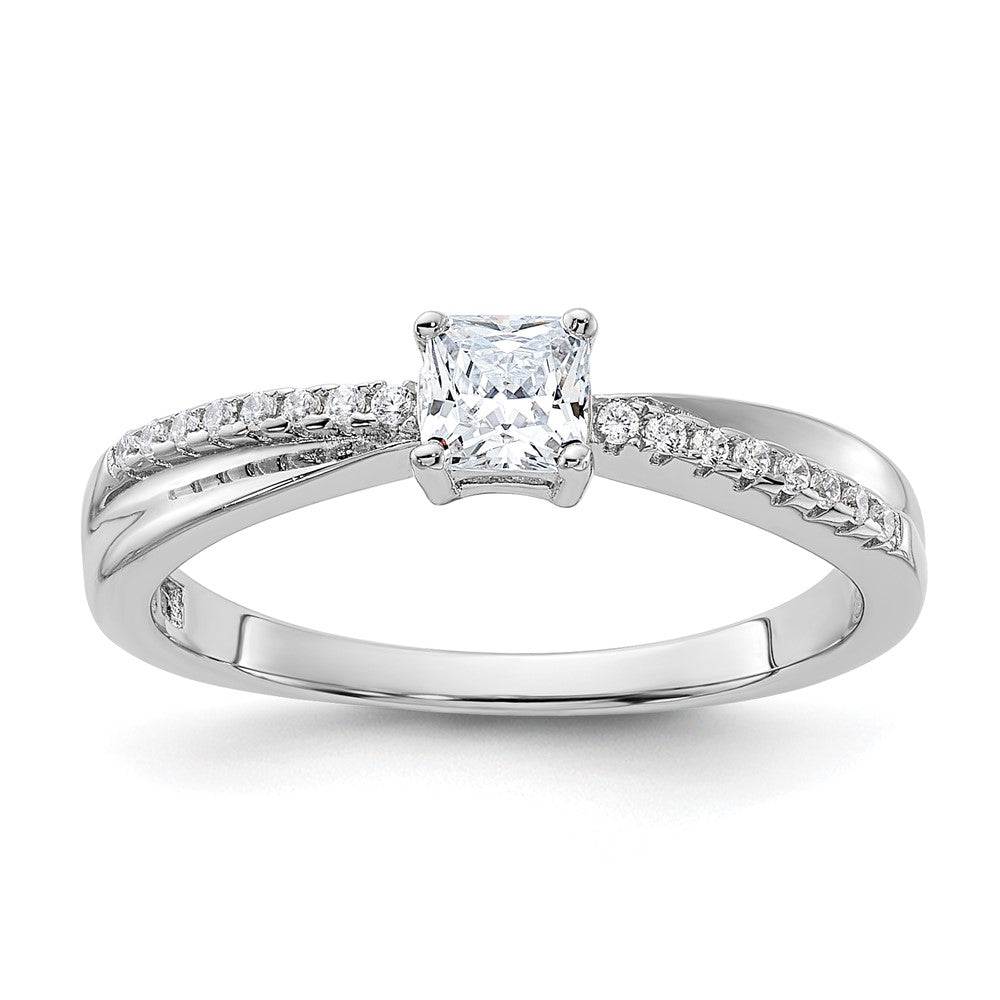 Sterling Silver Rhodium-plated Polished & CZ Ring - Product Photo