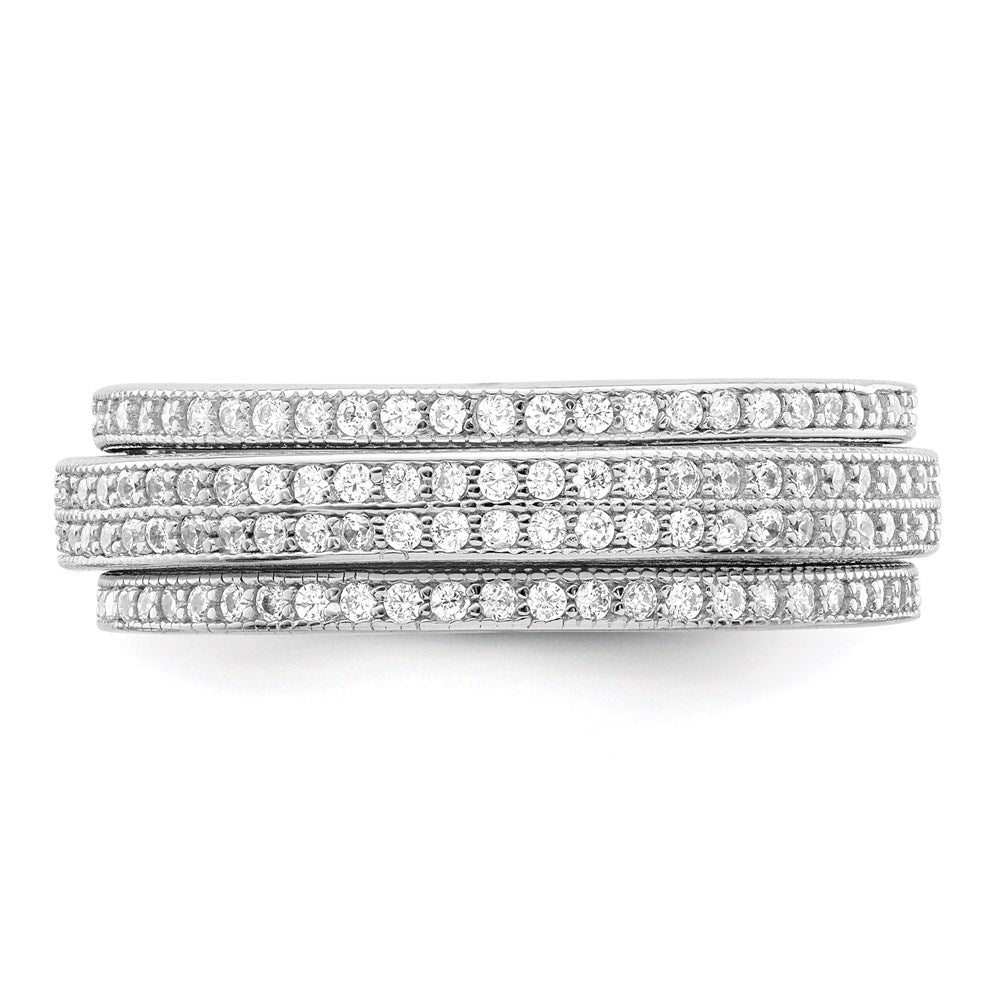 Sterling Silver Polished Rhodium-plated CZ Pavé Eternity Motion Ring - Product Photo