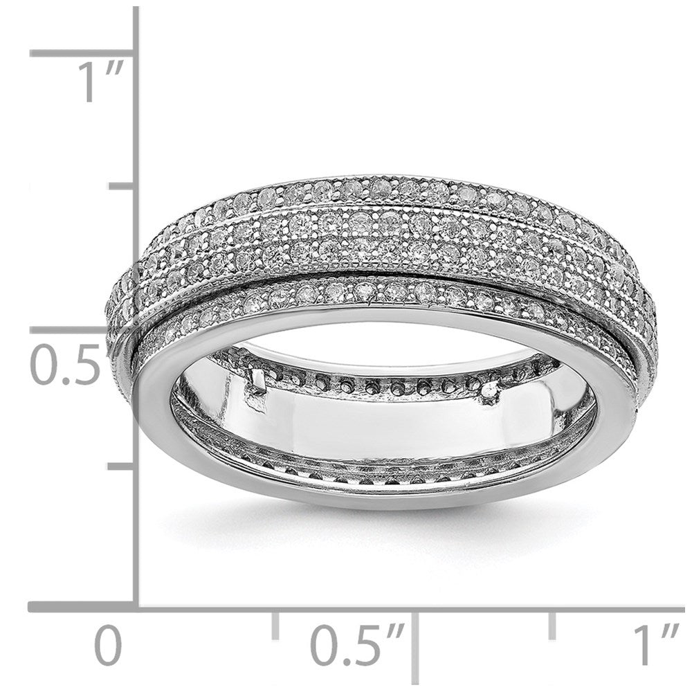 Sterling Silver Polished Rhodium-plated CZ Pavé Eternity Motion Ring - Product Photo