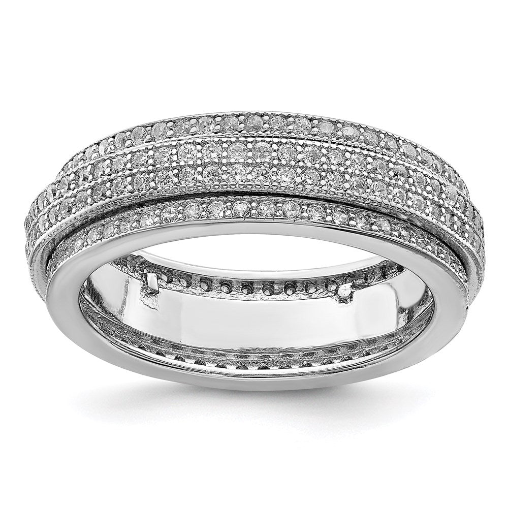 Sterling Silver Polished Rhodium-plated CZ Pavé Eternity Motion Ring - Product Photo