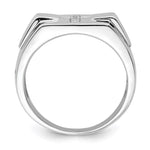 Sterling Silver Rhodium Diamond. Cross Signet Ring - Product Photo