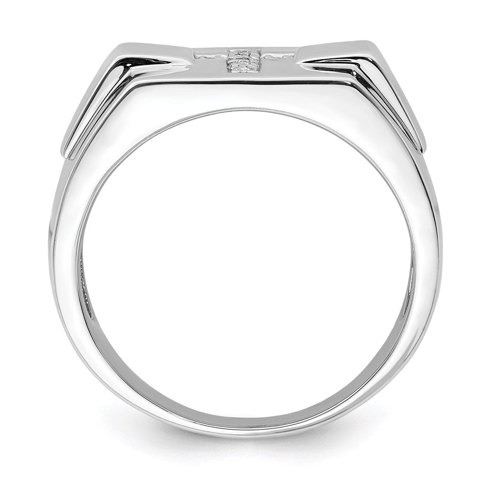 Sterling Silver Rhodium Diamond. Cross Signet Ring - Product Photo