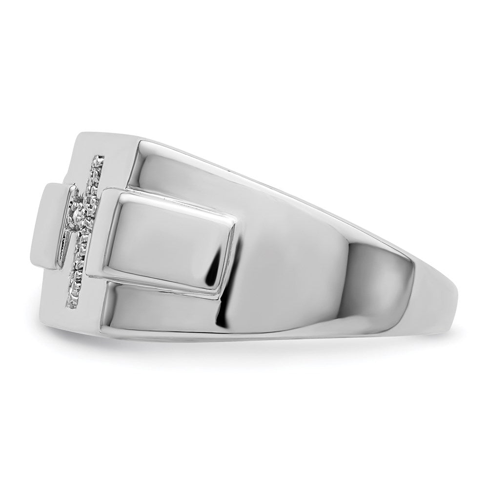 Sterling Silver Rhodium Diamond. Cross Signet Ring - Product Photo