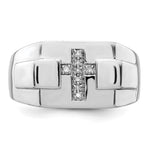 Sterling Silver Rhodium Diamond. Cross Signet Ring - Product Photo