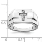 Sterling Silver Rhodium Diamond. Cross Signet Ring - Product Photo