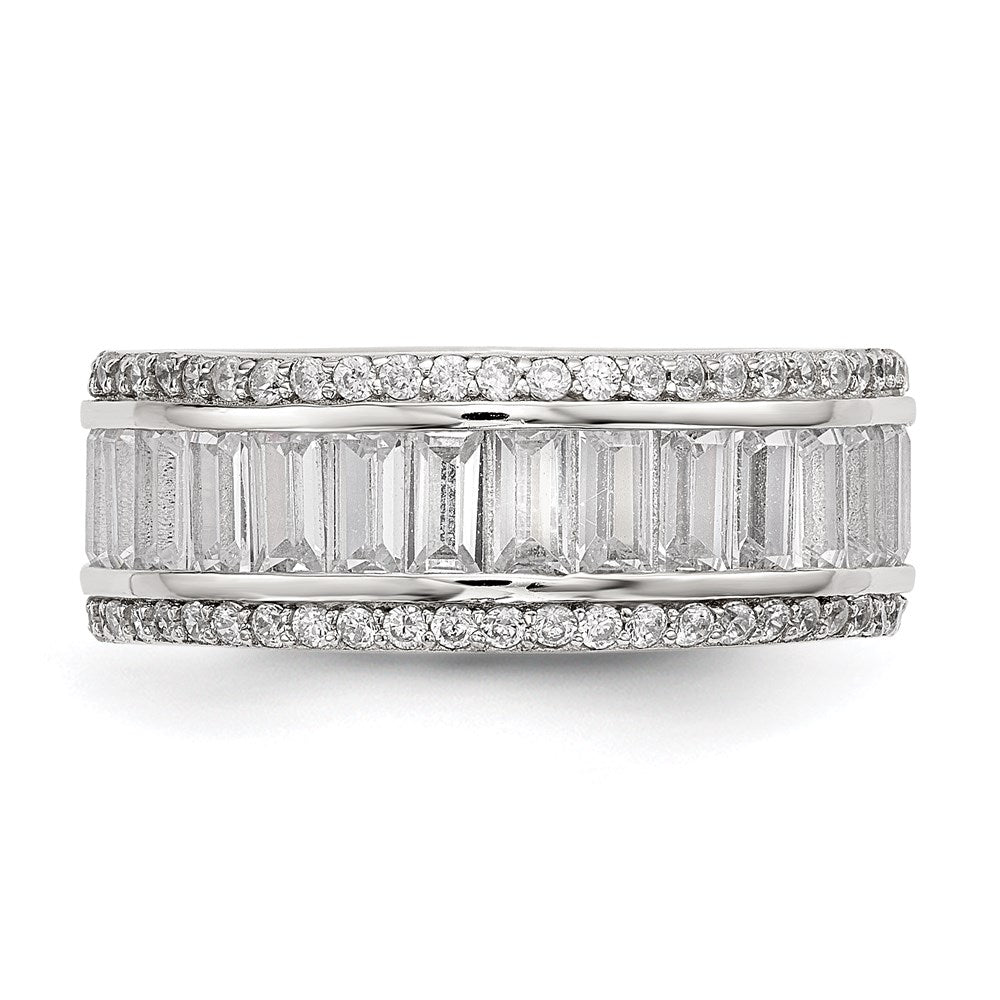 Sterling Silver Rhodium-plated Baguette & Round CZ Eternity Ring - Product Photo