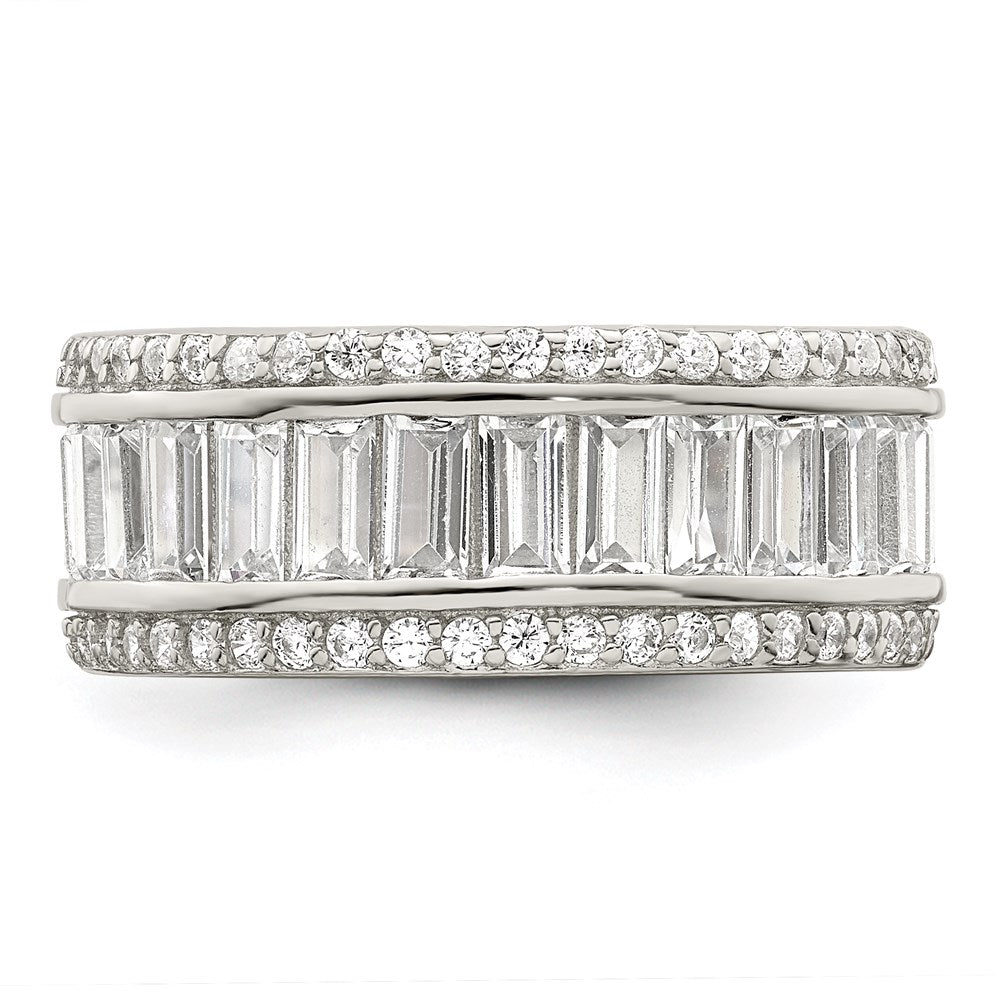 Sterling Silver Rhodium-plated Baguette & Round CZ Eternity Ring - Product Photo