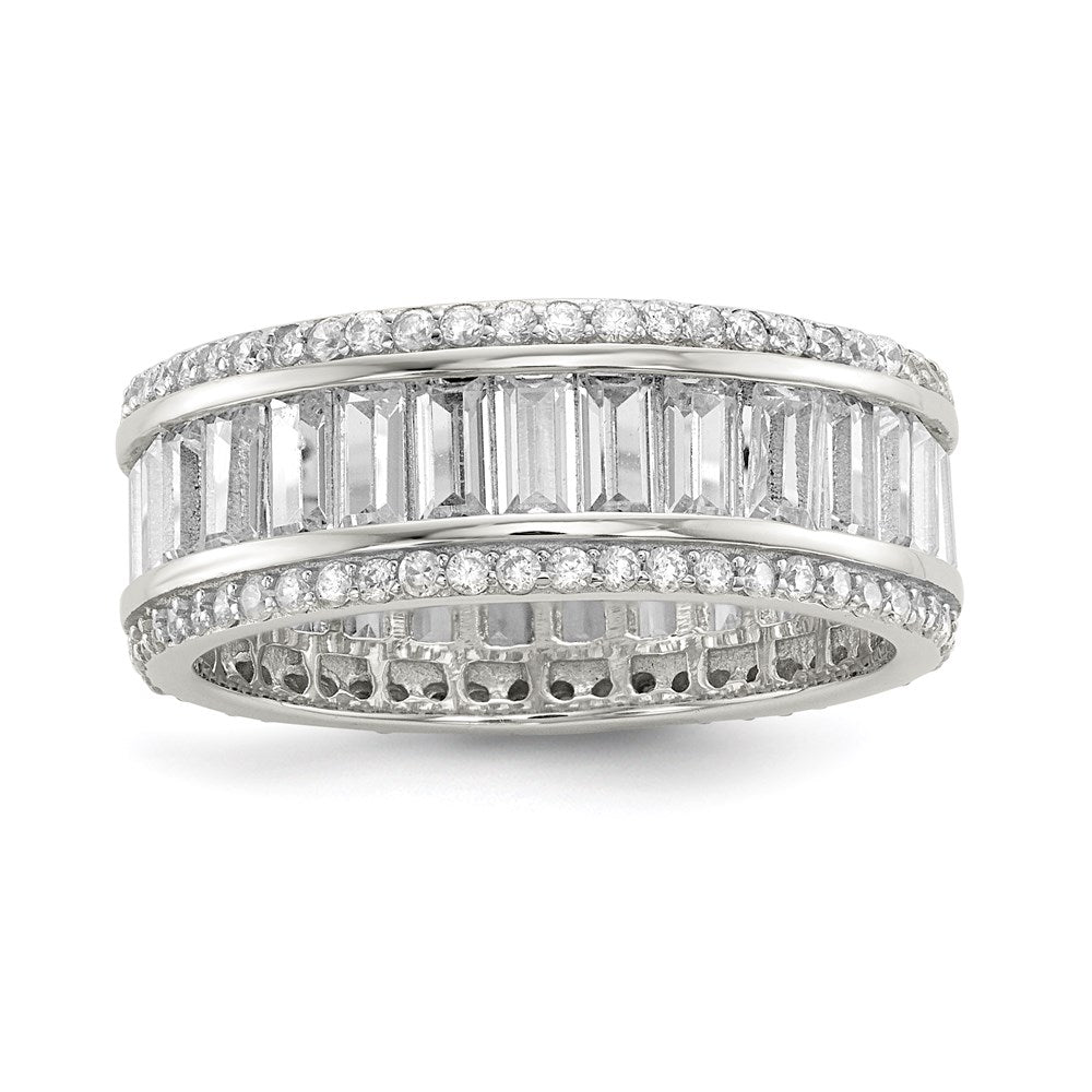 Sterling Silver Rhodium-plated Baguette & Round CZ Eternity Ring - Product Photo