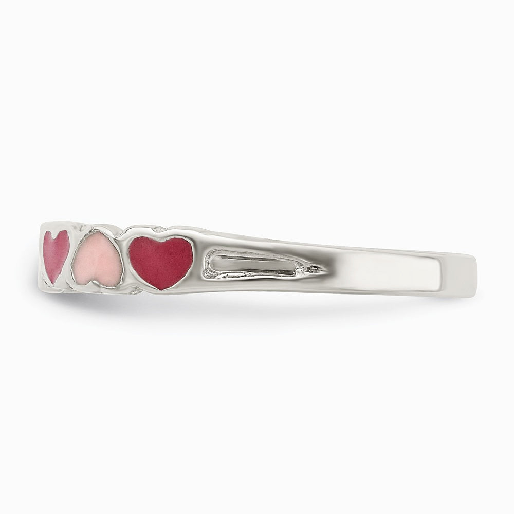 Sterling Silver Rhodium-plated Children's Enameled Hearts Ring - Product Photo