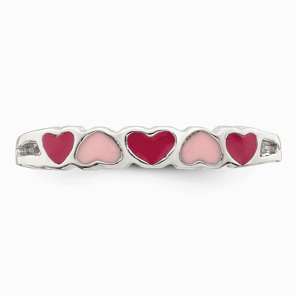 Sterling Silver Rhodium-plated Children's Enameled Hearts Ring - Product Photo