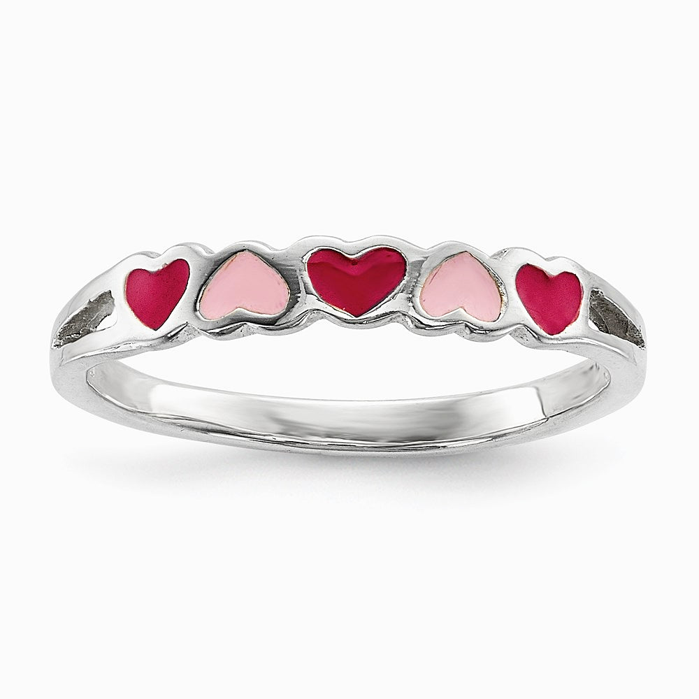 Sterling Silver Rhodium-plated Children's Enameled Hearts Ring - Product Photo