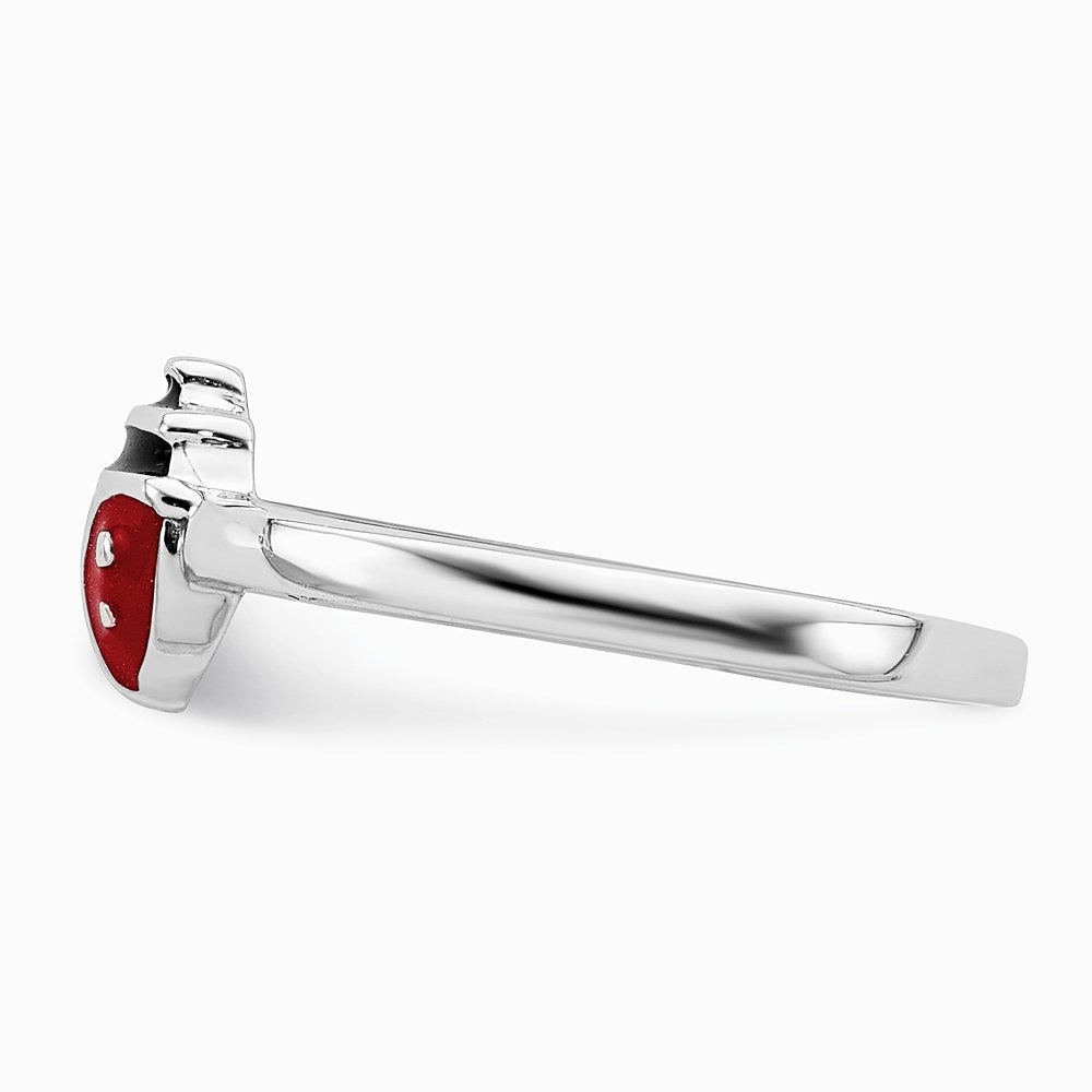 Sterling Silver Rhodium-plated Polished & Enameled Ladybug Children's Ring - Product Photo