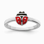 Sterling Silver Rhodium-plated Polished & Enameled Ladybug Children's Ring - Product Photo