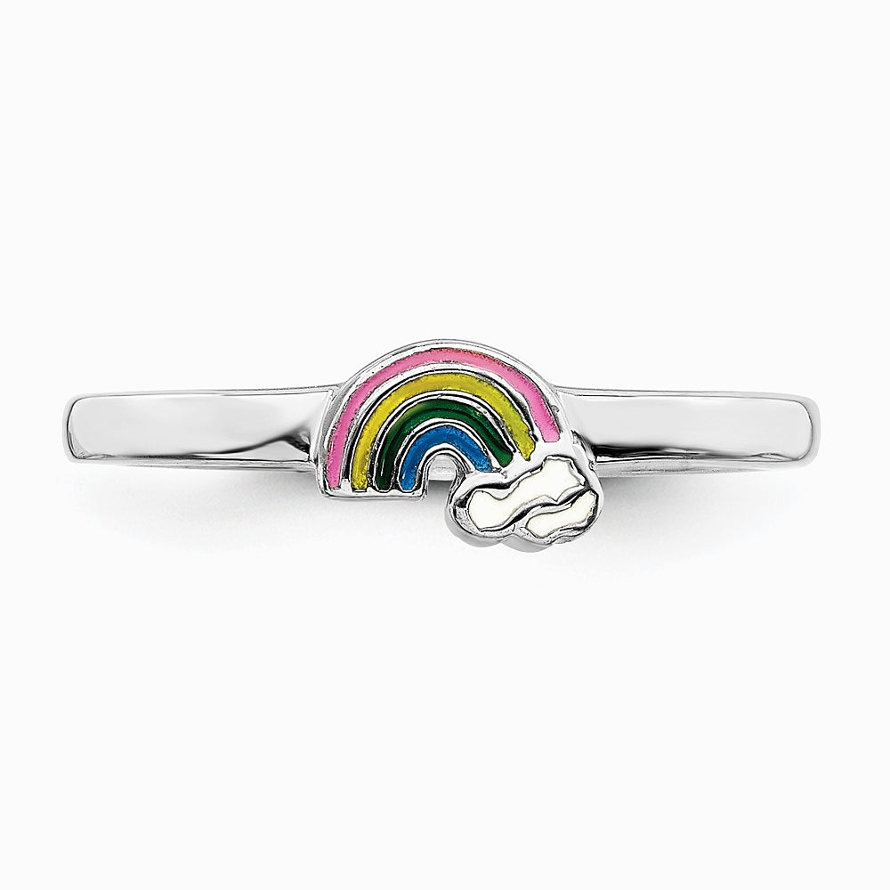 Sterling Silver RH-plated Multi-color Enameled Rainbow Children's Ring - Product Photo