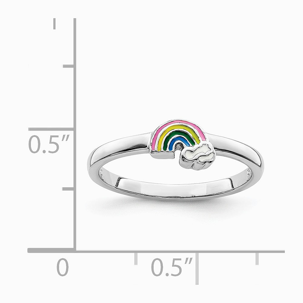 Sterling Silver RH-plated Multi-color Enameled Rainbow Children's Ring - Product Photo