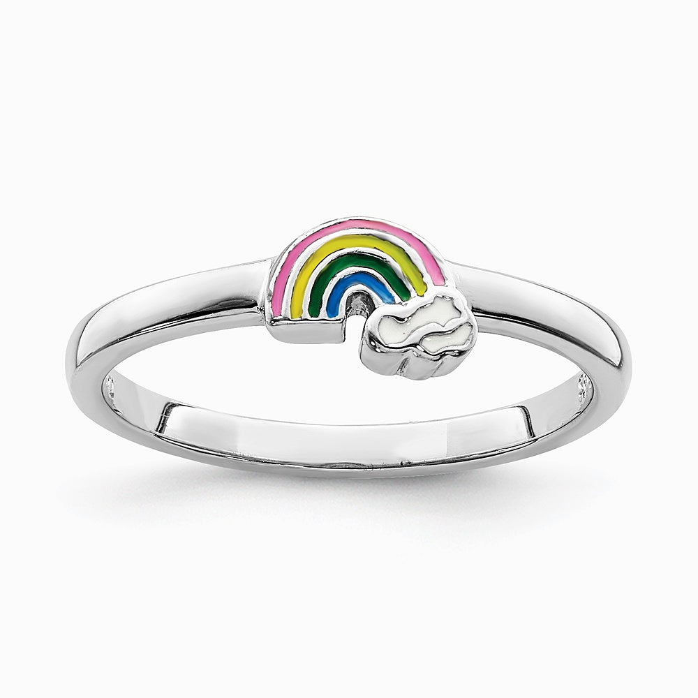 Sterling Silver RH-plated Multi-color Enameled Rainbow Children's Ring - Product Photo