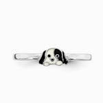 Sterling Silver RH-plated Black & White Enameled Puppy Children's Ring - Product Photo