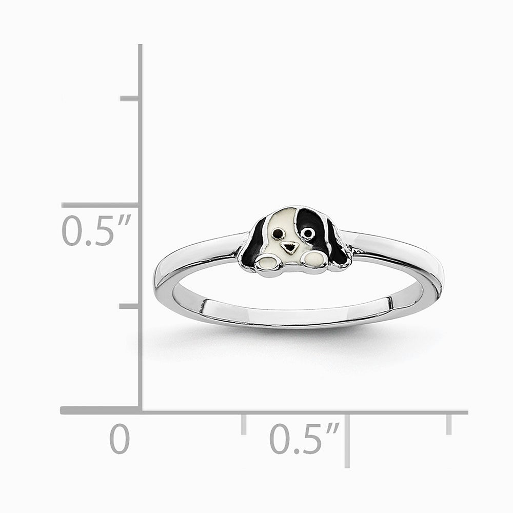 Sterling Silver RH-plated Black & White Enameled Puppy Children's Ring - Product Photo