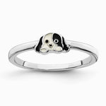 Sterling Silver RH-plated Black & White Enameled Puppy Children's Ring - Product Photo