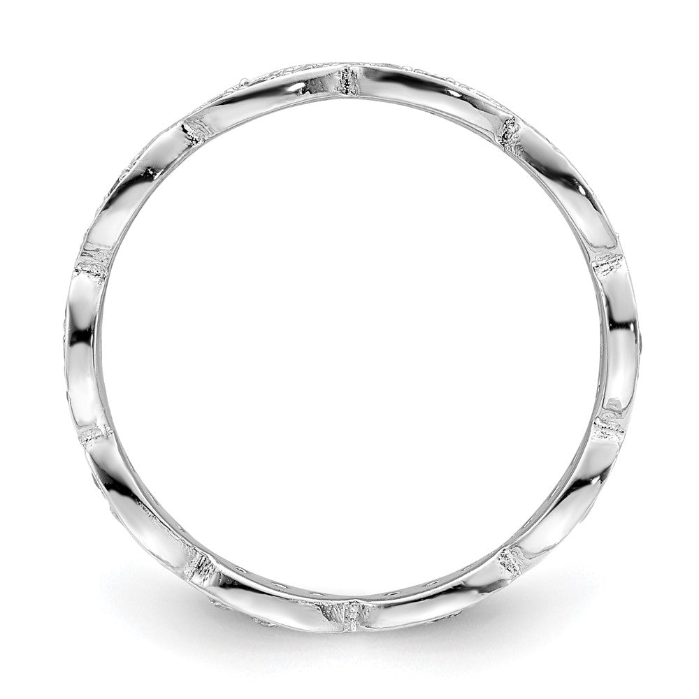 Sterling Silver Rhodium-plated Fancy Scalloped CZ Band - Product Photo